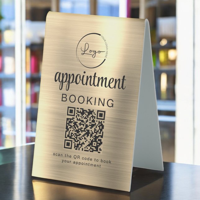 Gold Appointment Booking QR Code Business Table Tent (Creator Uploaded)