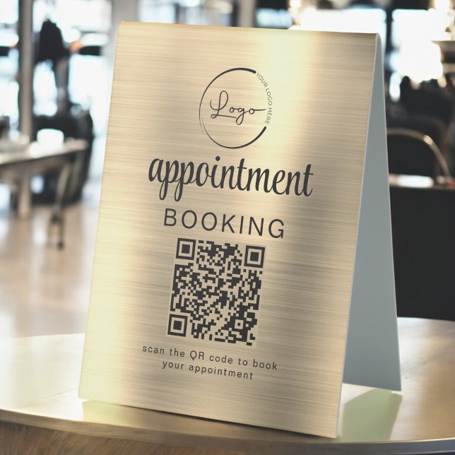 Gold Appointment Booking QR Code Business Table Tent (Creator Uploaded)