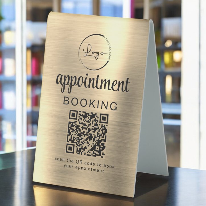 Gold Appointment Booking QR Code Business Table Tent Sign