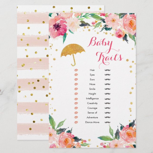 Gold April Showers Baby Shower Baby Traits (Front/Back)