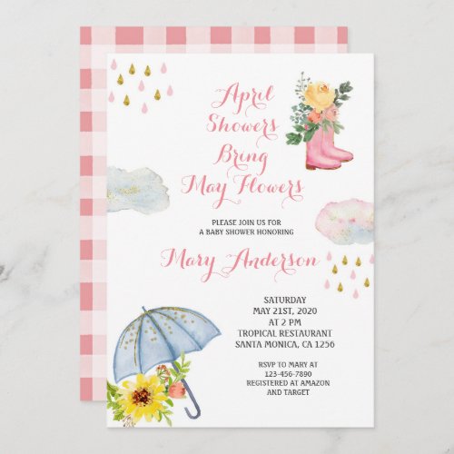Gold April Showers Bring May Flowers Baby Shower Invitation
