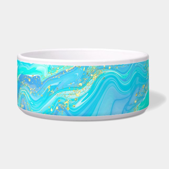 Gold, Aqua and Blue Abstract Bowl (Front)