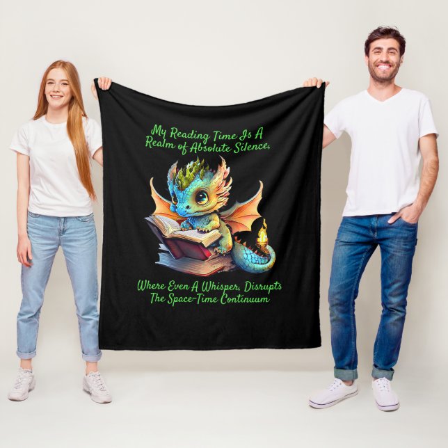 Gold Aqua Baby Dragon Warning Reading Book Voice Fleece Blanket (In Situ)