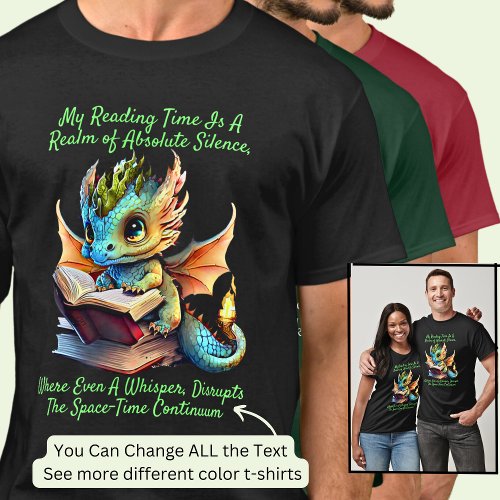 Gold Aqua Baby Dragon Warning Reading Book Voice T_Shirt