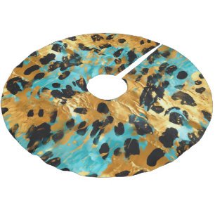 Gold Aqua Black Leopard Animal Brushed Polyester Tree Skirt