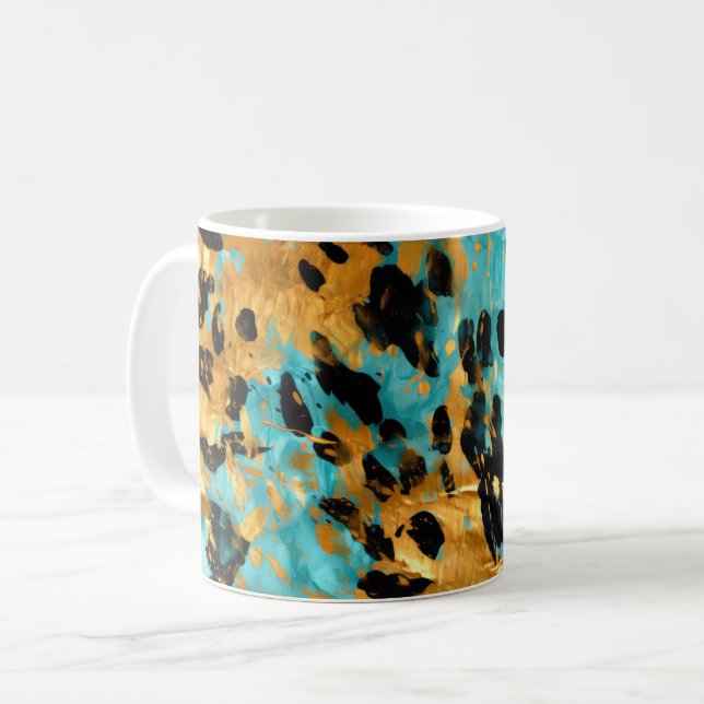 Gold Aqua Black Leopard Animal  Coffee Mug (Front Left)