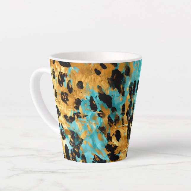 Gold Aqua Black Leopard Animal  Latte Mug (Left Angle)