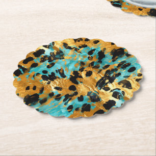 Gold Aqua Black Leopard Animal Paper Coaster