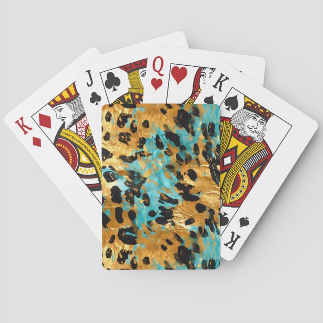Gold Aqua Black Leopard Animal  Poker Cards (Back)
