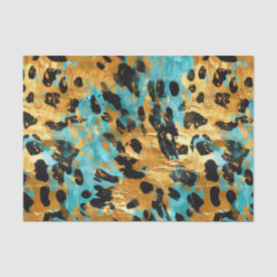 Gold Aqua Black Leopard Animal Tissue Paper
