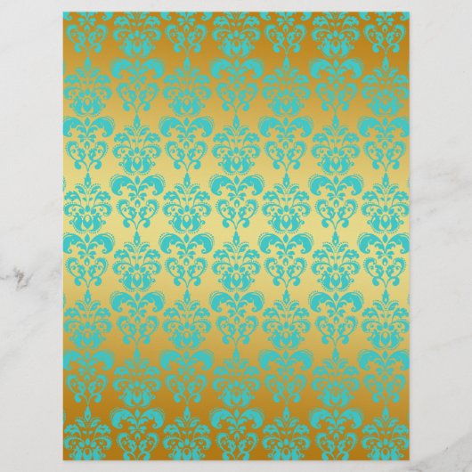 Gold, Aqua Blue Damask Pattern 2 (Front)