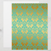 Gold, Aqua Blue Damask Pattern 2 (Front/Back)