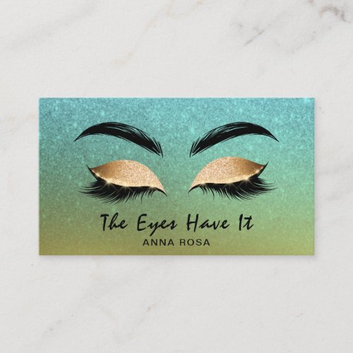  Gold Aqua Blue Glitter Lashes Extensions Brows Business Card