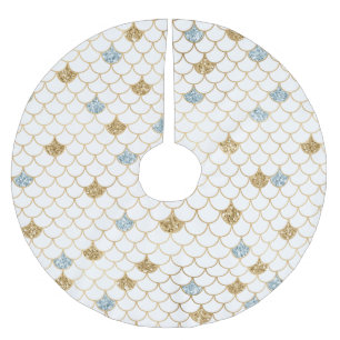 Gold Aqua Blue Glitter Mermaid Brushed Polyester Tree Skirt