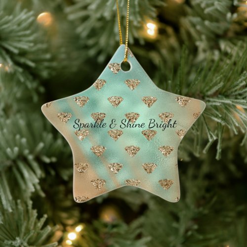 Gold Aqua Glam Glitter Diamonds  Ceramic Ornament