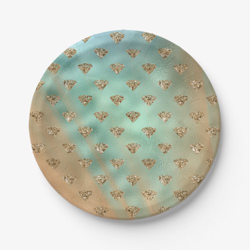 Gold Aqua Glam Glitter Diamonds  Paper Plates