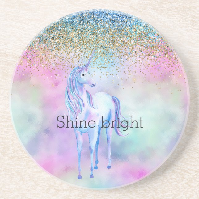 Gold Aqua Glitter Purple Unicorn Sparkle           Coaster (Front)