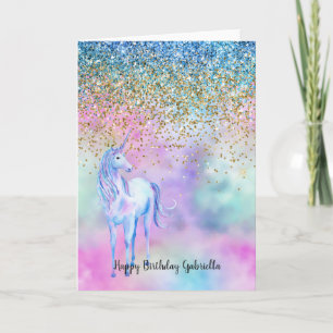 Gold Aqua Glitter Purple White Unicorn Sparkle Card