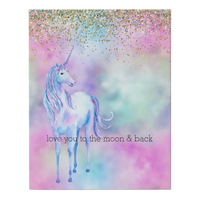 Gold Aqua Glitter Purple White Unicorn Sparkle   Faux Canvas Print (Front)