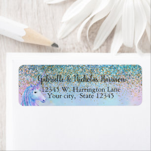 Gold Aqua Glitter Purple White Unicorn Sparkle Label