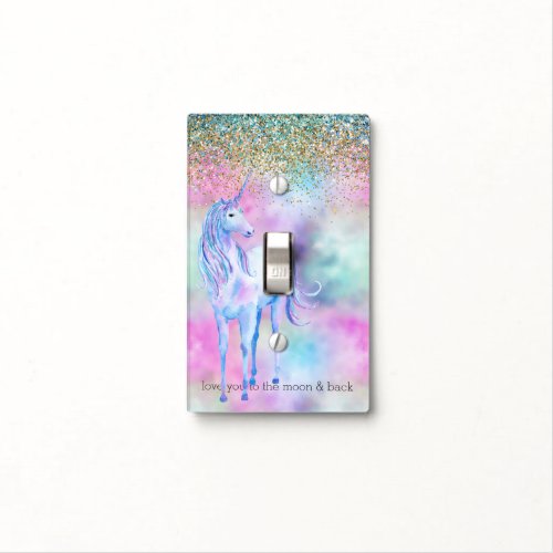 Gold Aqua Glitter Purple White Unicorn Sparkle Light Switch Cover