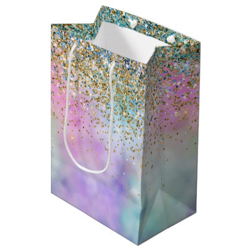 Gold Aqua Glitter Purple White Unicorn Sparkle Medium Gift Bag