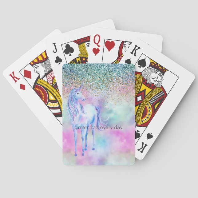 Gold Aqua Glitter Purple White Unicorn Sparkle    Poker Cards (Back)