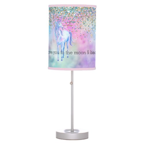 Gold Aqua Glitter Purple White Unicorn Sparkle     Table Lamp