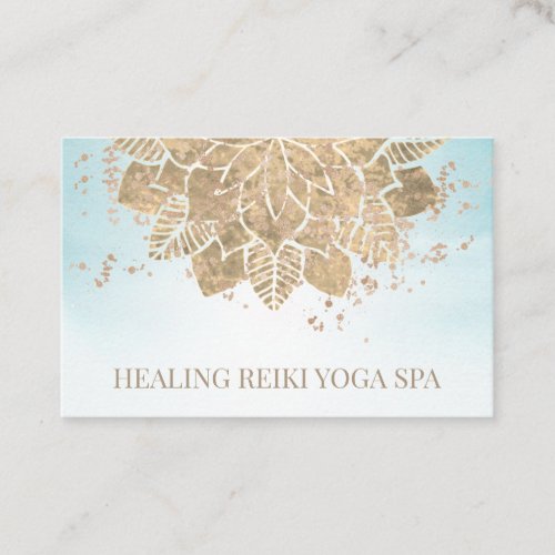  Gold Aqua Glitter Yoga Spiritual Reiki Mandala Business Card