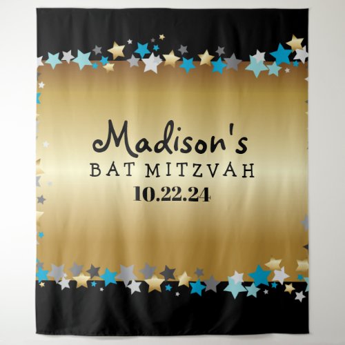 GOLD Aqua Gold Stars Bat Mitzvah Photo Op Backdrop