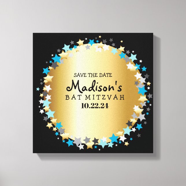 GOLD Aqua Gold Stars Bat Mitzvah Sign In board (Front)