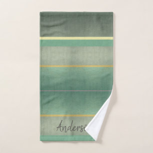 GOLD AQUA GREEN ROYAL VINTAGE STRIPS PERSONALISED HAND TOWEL