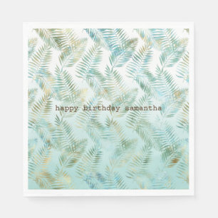 Gold Aqua Green Tropical Leaves Napkins