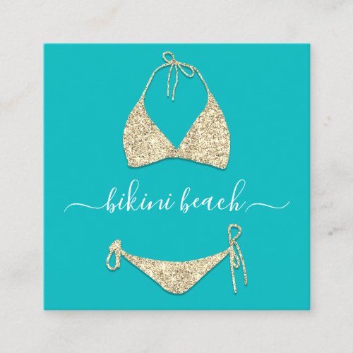 Gold Aqua Lingerie Beach Costume Underwear Shop QR Square Business Card