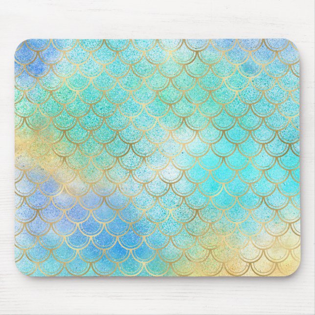 Gold Aqua Mermaid Mouse Pad (Front)