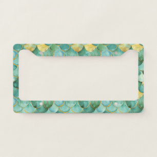 Gold Aqua Mermaid Scale Watercolor Pattern License Plate Frame