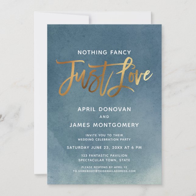 Gold Aqua Ombre Nothing Fancy Just Love Brush  Invitation (Front)