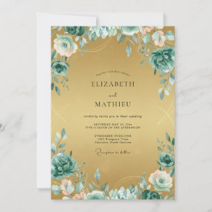 Gold Aqua Painted Wedding Invitation