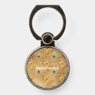 Gold Aqua Peacock Feathers Phone Ring Stand