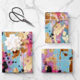 Gold Aqua Pink Abstract Leopard  Wrapping Paper Sheets
