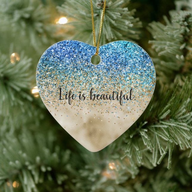 Gold Aqua Purple Glitter Sparkle Ceramic Ornament (Tree)