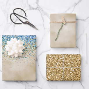Gold Aqua Purple Glitter Sparkle Wrapping Paper Sheets