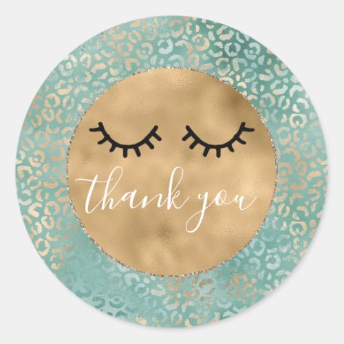 Gold Aqua Teal Turquoise Leopard Print Thank you Classic Round Sticker