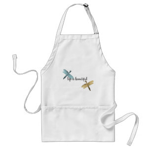 Gold Aqua Watercolor Dragonflies Adult Apron