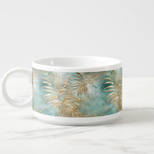 Gold Aqua White Tropical Leaves Bowl (Right)