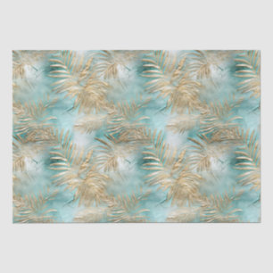 Gold Aqua White Tropical Leaves Tissue Paper