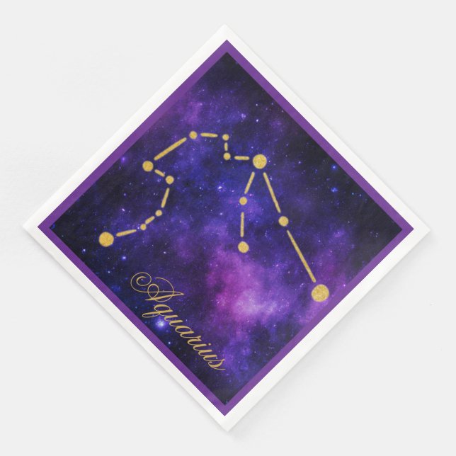 Gold Aquarius Constellation on Dark Galaxy | Paper Dinner Napkins (Corner)