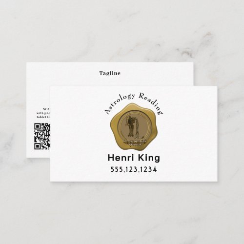 Gold Aquarius Seal Coin  QR Code Astrology Business Card