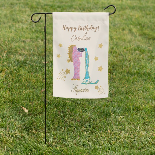 Gold Aquarius Zodiac Birthday  Garden Flag (In SItu)