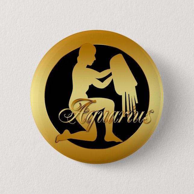 GOLD AQUARIUS ZODIAC SIGN PINBACK BUTTON (Front)